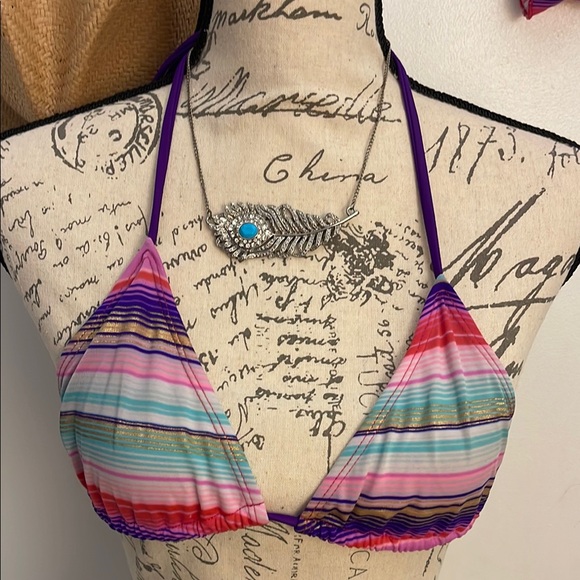 Jess Swimwear | Colorful Striped Bikini Set Size Small - Picture 2 of 8